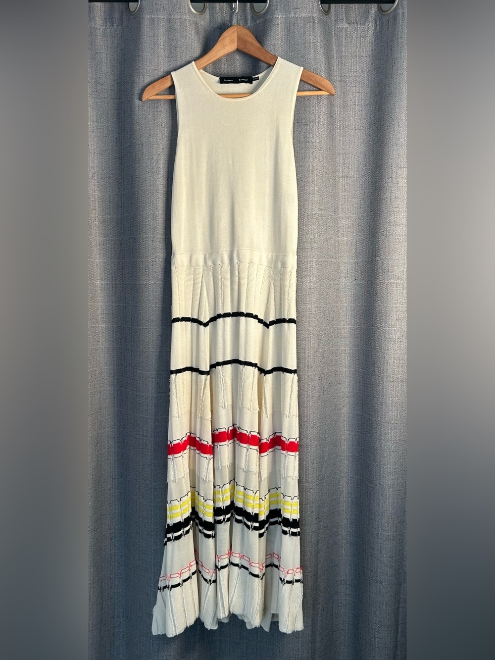Proenza Schouler Sleeveless Waisted Ivory Knit with Red and Black Stripes